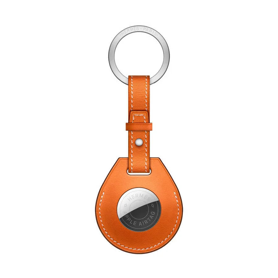 Wiwu Calfskin Leather Key Ring Case For Apple Airtag - Orange - Tashqila Wiwu Calfskin Leather Key Ring Case For Apple Airtag - Orange - Tashqila
